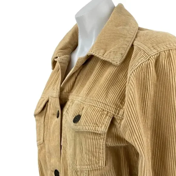 Hollister Women's Tan Corduroy Long Sleeve Button Up Trucker Shirt Jacket Size S - Picture 3 of 6